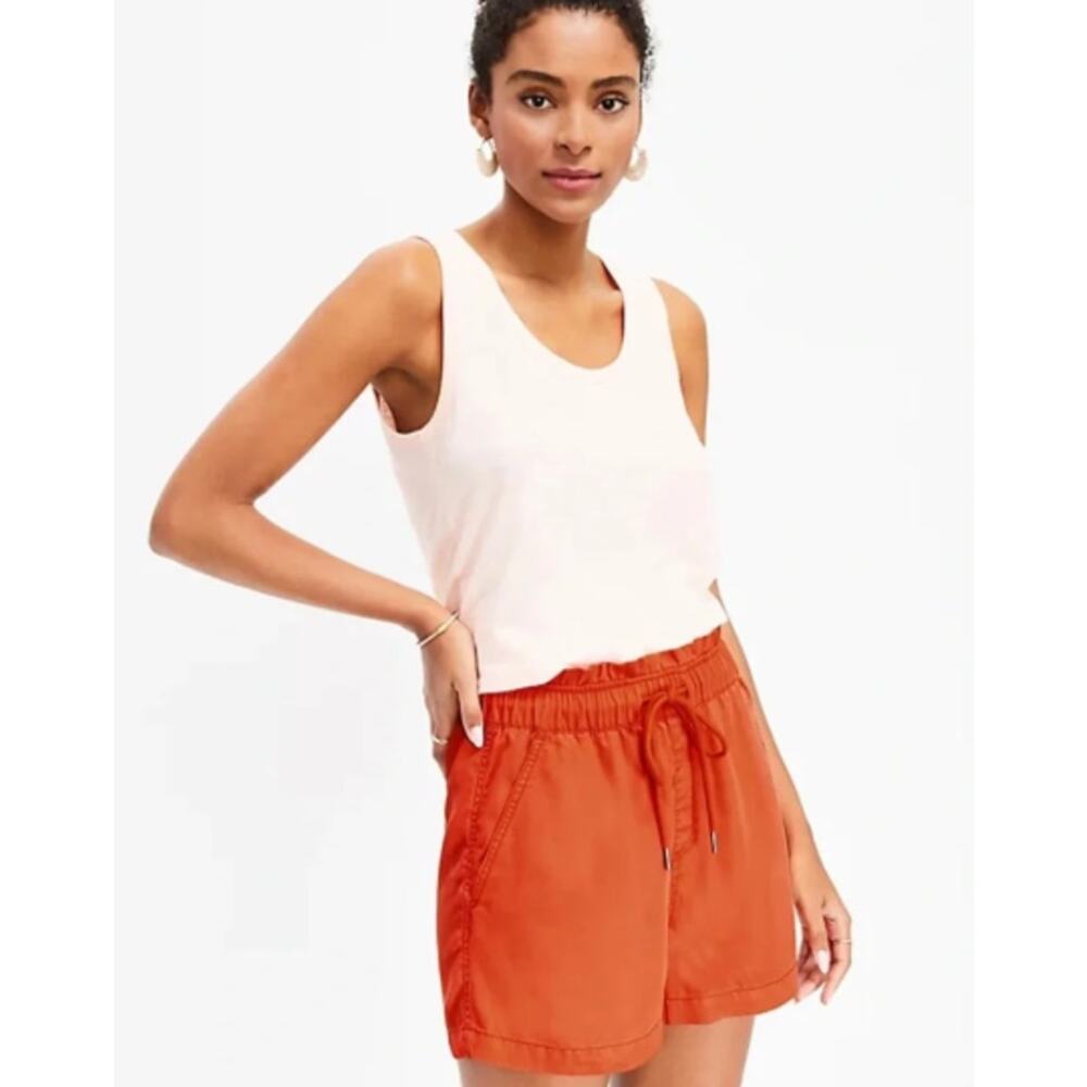 NWT LOFT Emory Drawstring Shorts in Coral Orange Size Small